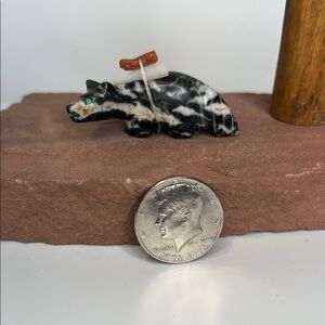 Black and White Zebra Marble Stone Bear Figurine